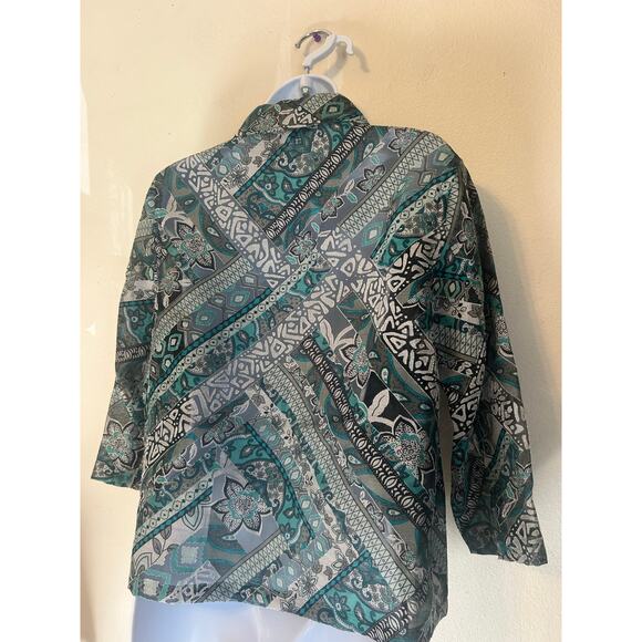 Erin London women's size Small sheer button-up blouse Teal-Black-ETC boho style - Picture 8 of 12